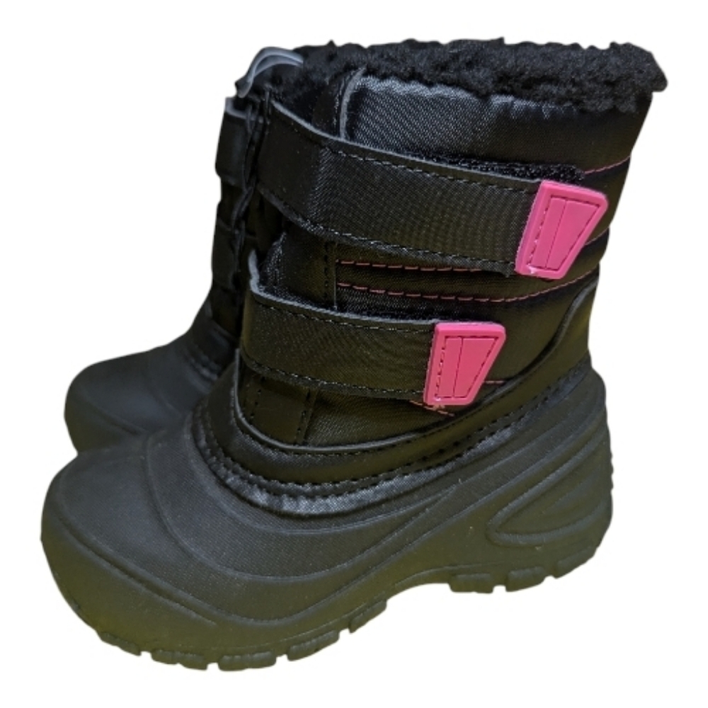 Wonder Nation Baby Toddler Winter Boots Sz 7 Black Pink Velcro